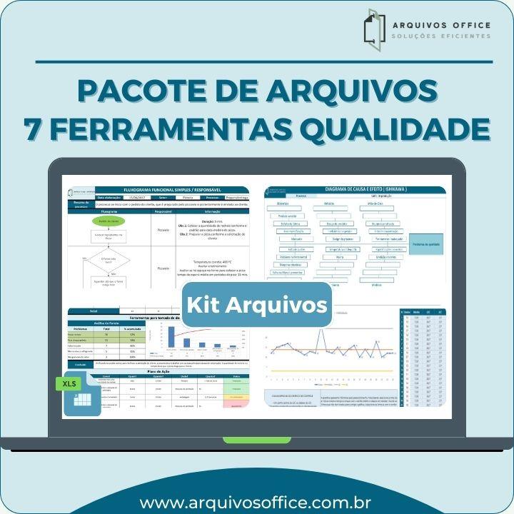Pacote de arquivos contendo 13 modelos de planilhas prontas para uso das 7 ferramentas da qualidade