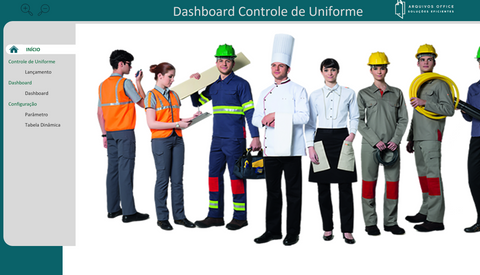 menu principal da planilha de controle de uniformes